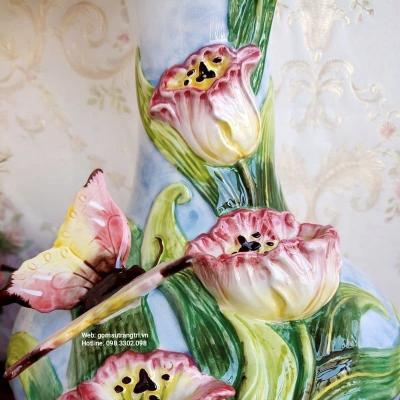 BÌNH HOA TULIP THỦ CÔNG ĐẮP NỔI
